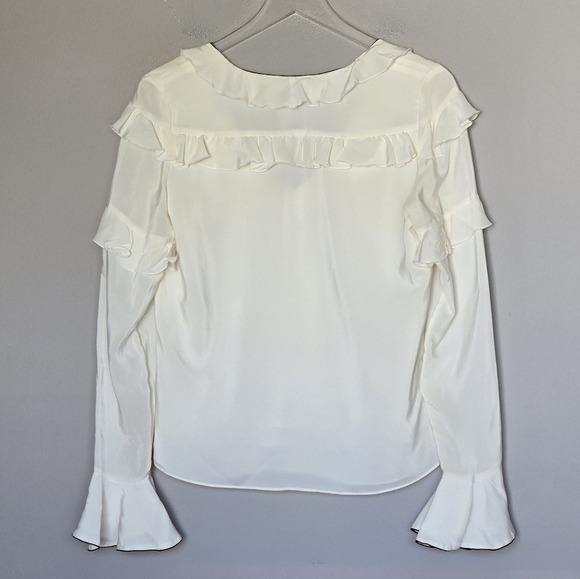 Alexis 100% Silk Cream Ruffle V-Neck Women's Long Sleeve Libbie Blouse Top Small - Picture 6 of 11
